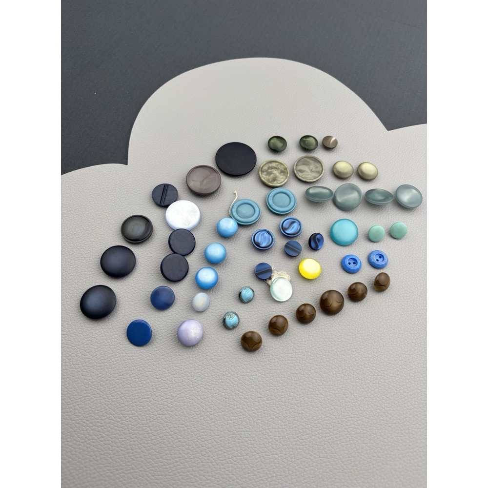 Vintage Glass &‎ Lucite Button Lot 1940s–1960s Blue Aqua Brown Mix 50 Piece Lot